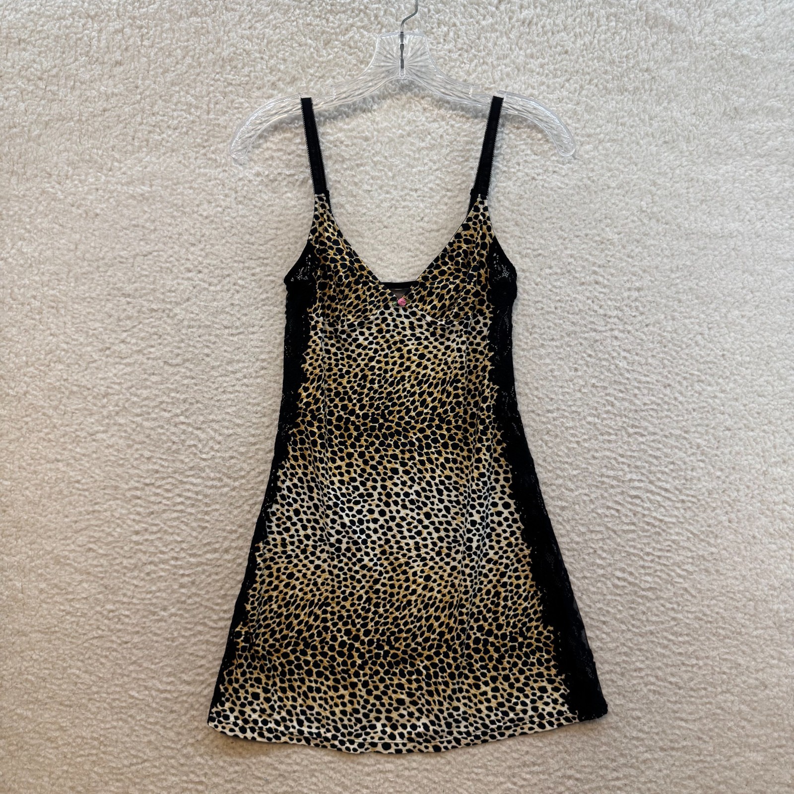 Y2K Vintage Dolce & Gabbana Mini Slip Dress XS Black Leopard Cheetah Sheer Mesh