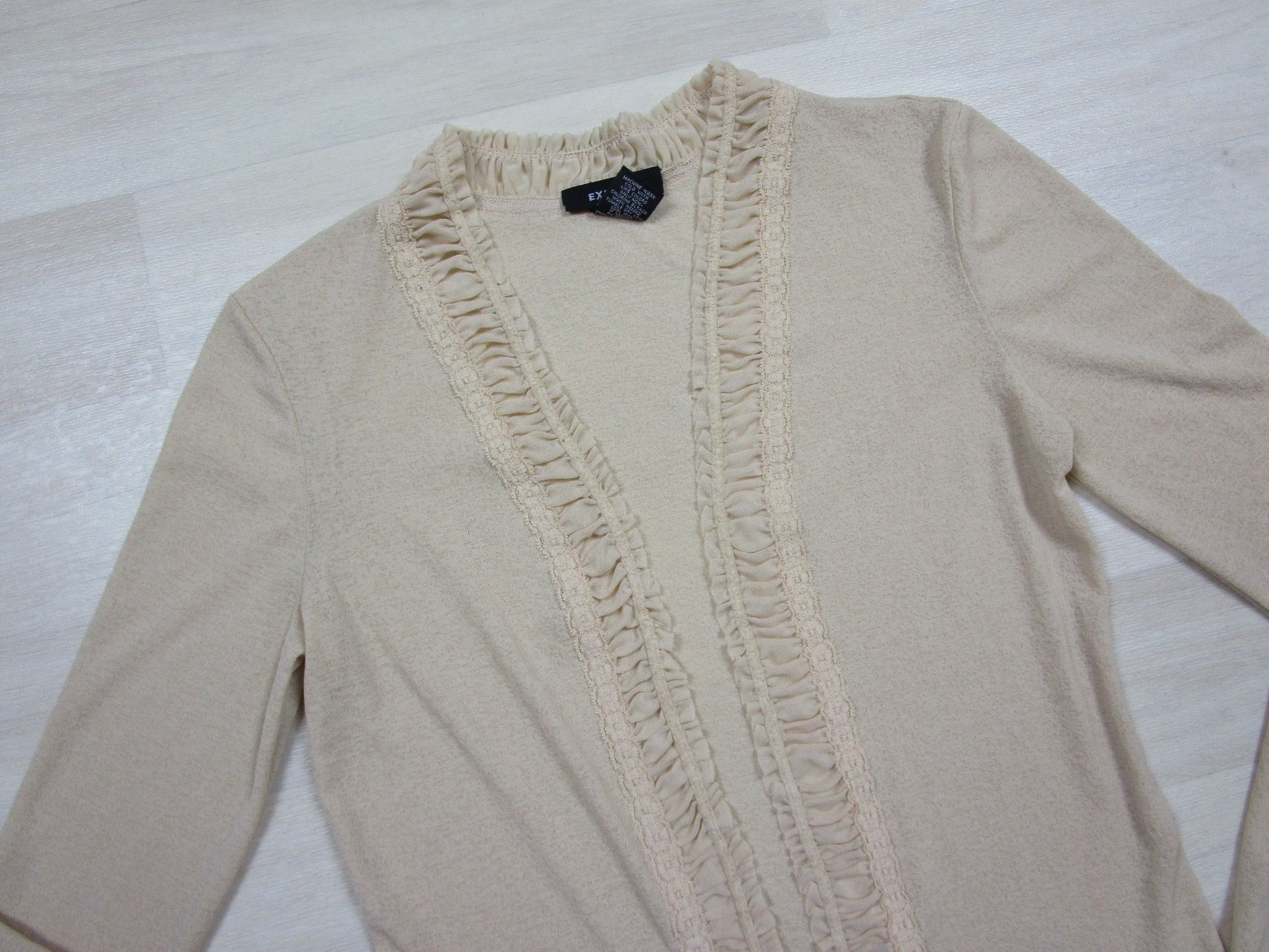 Vintage Y2K Express Open Front Cardigan Shrug (S) Beige Ruffle Coquette