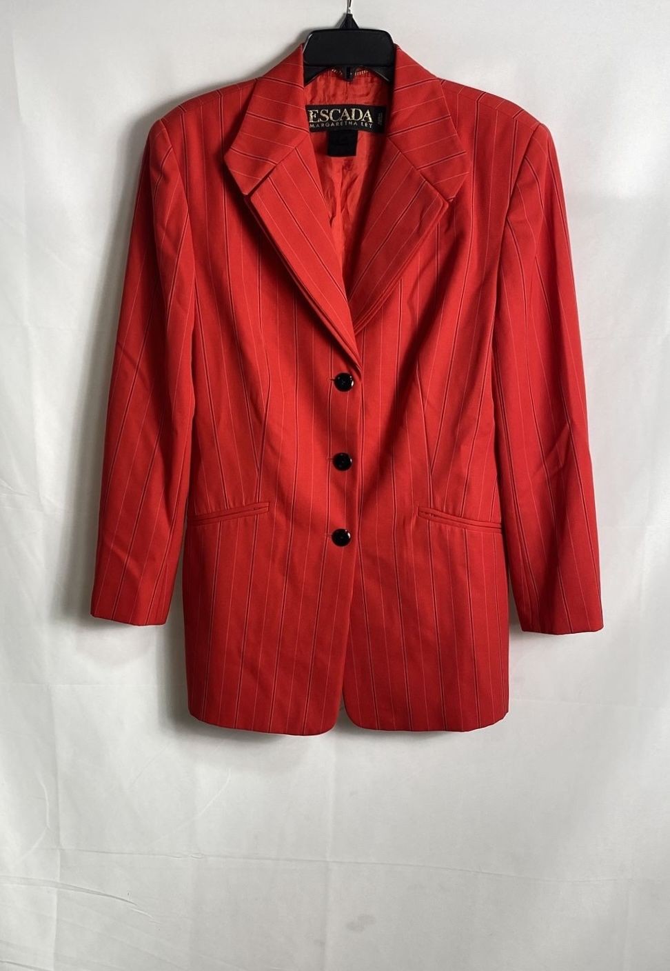 Vintage 90s Escada Margaretha Ley Women&rsquo;s Red Pinstripe Blazer Jacket Sz 42