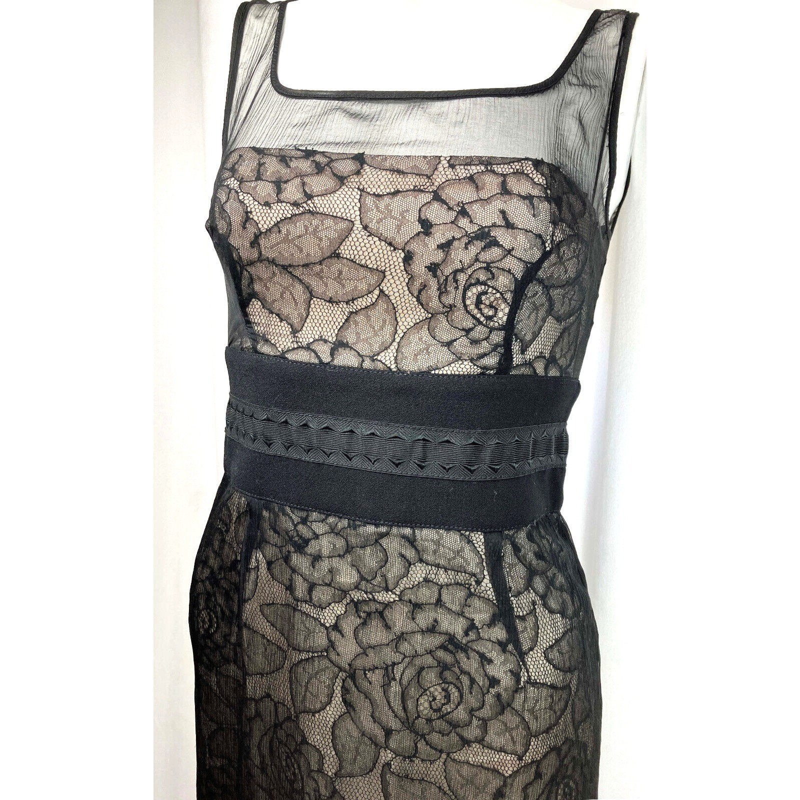 40 IT FAB Allesandro Dell&rsquo;Acqua Illusion Lingerie Lace Roses Cocktail Dress Silk