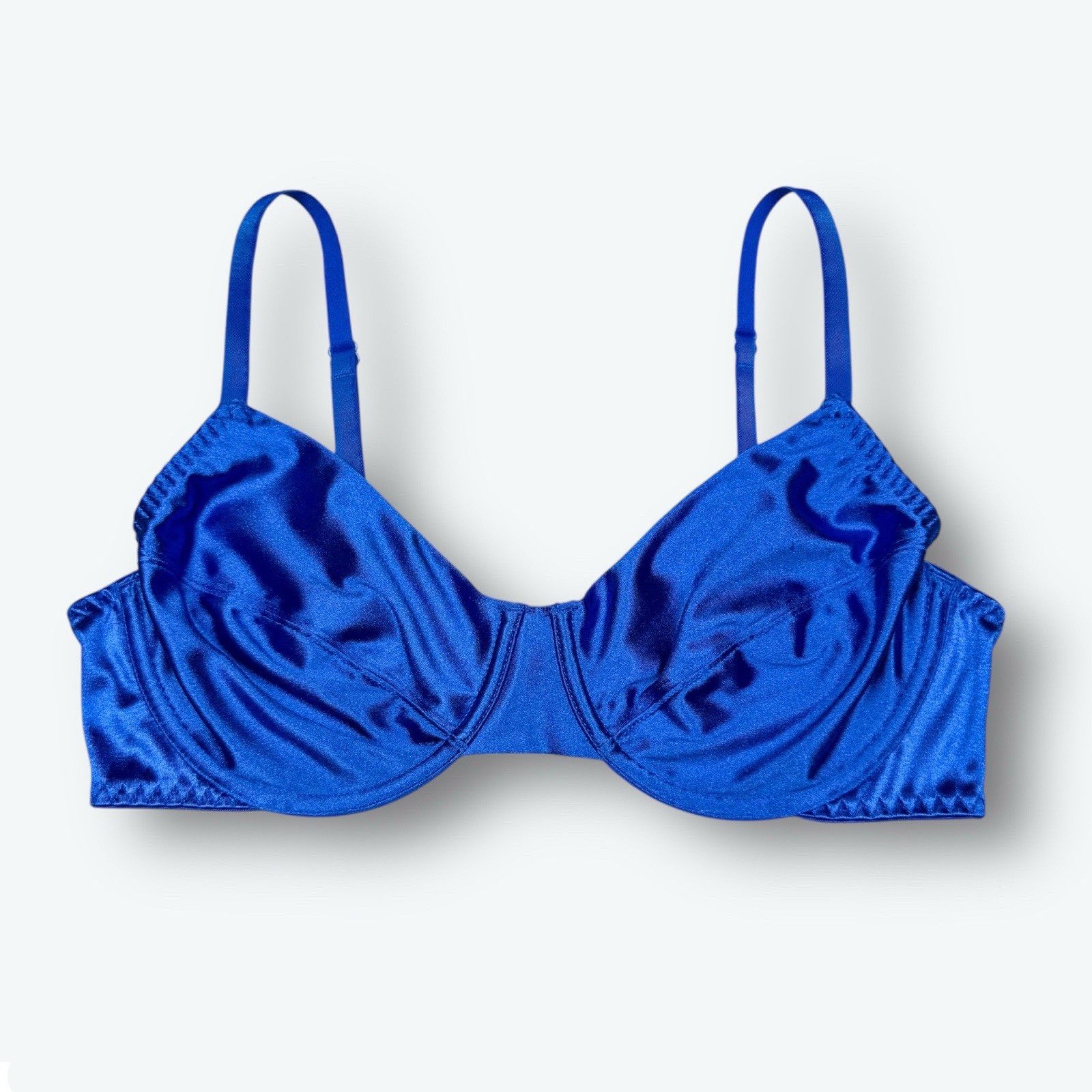 Retro Unlined Second Skin Satin Bra Royal Blue 38DD
