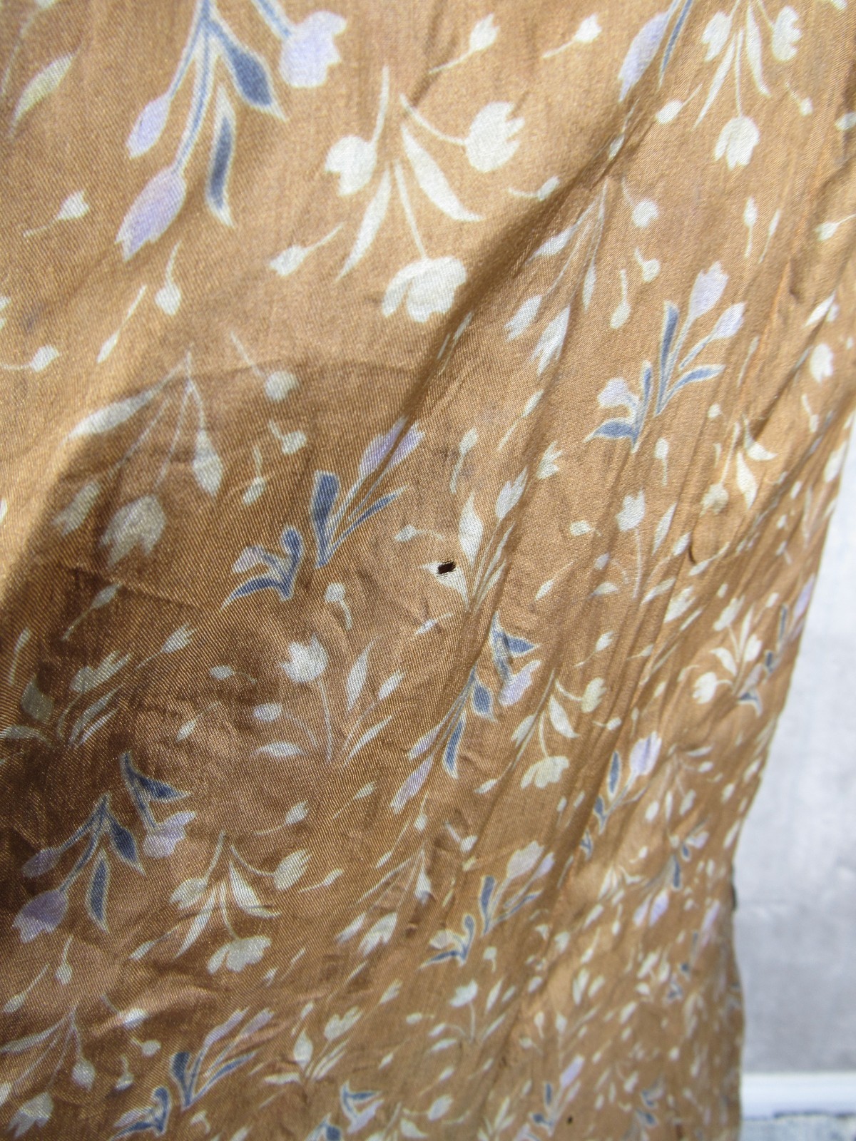 Antique Victorian 1890s Brown & Blue Silk Floral Calico Print Dress Maxi Vintage