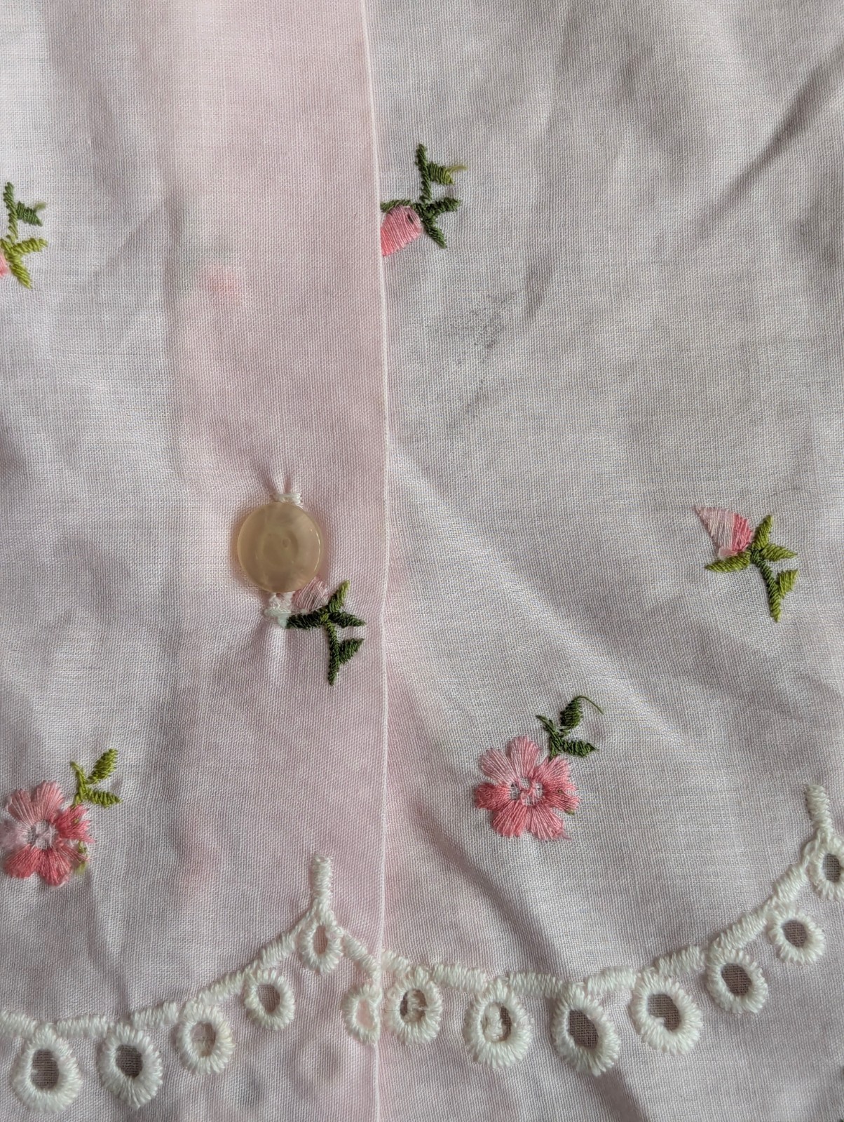 Vintage Leonora Pink 2pc Pajamas PJs 1960s Sz Small Babydoll Embroidered Roses
