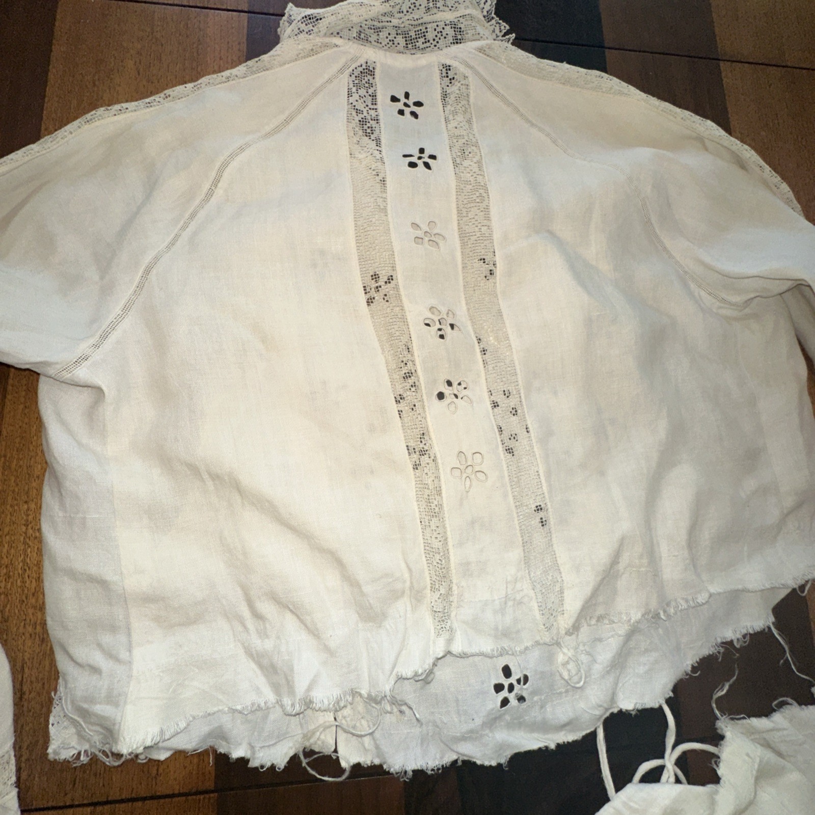 Antique Edwardian Tea Lawn Skirt Top Petticoat Gloves Embroidered Cream Linen