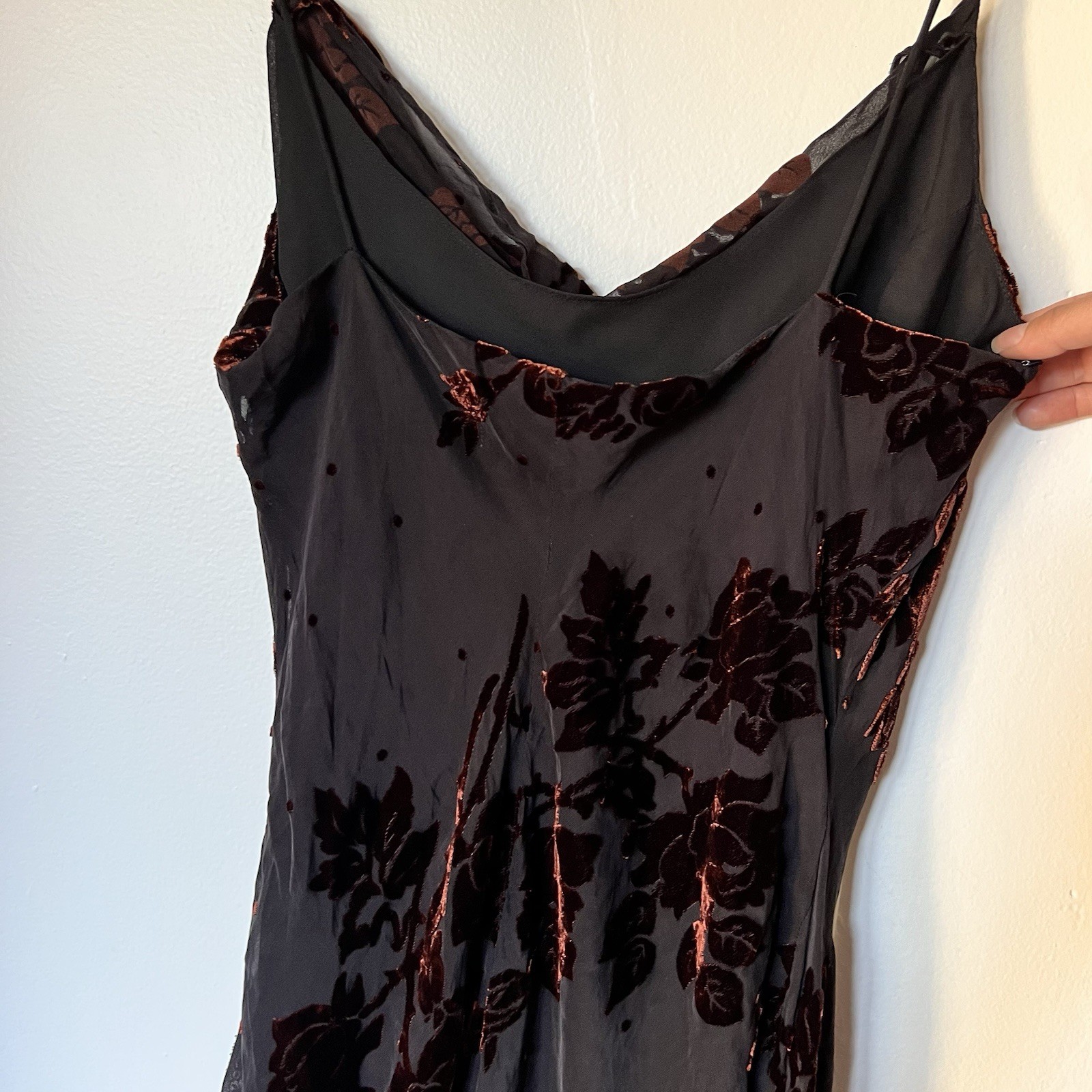 Cachet Vtg 90s Y2K Velvet Silk Black Midi Dress Sz 14 Whimsigoth Side Slit Fairy