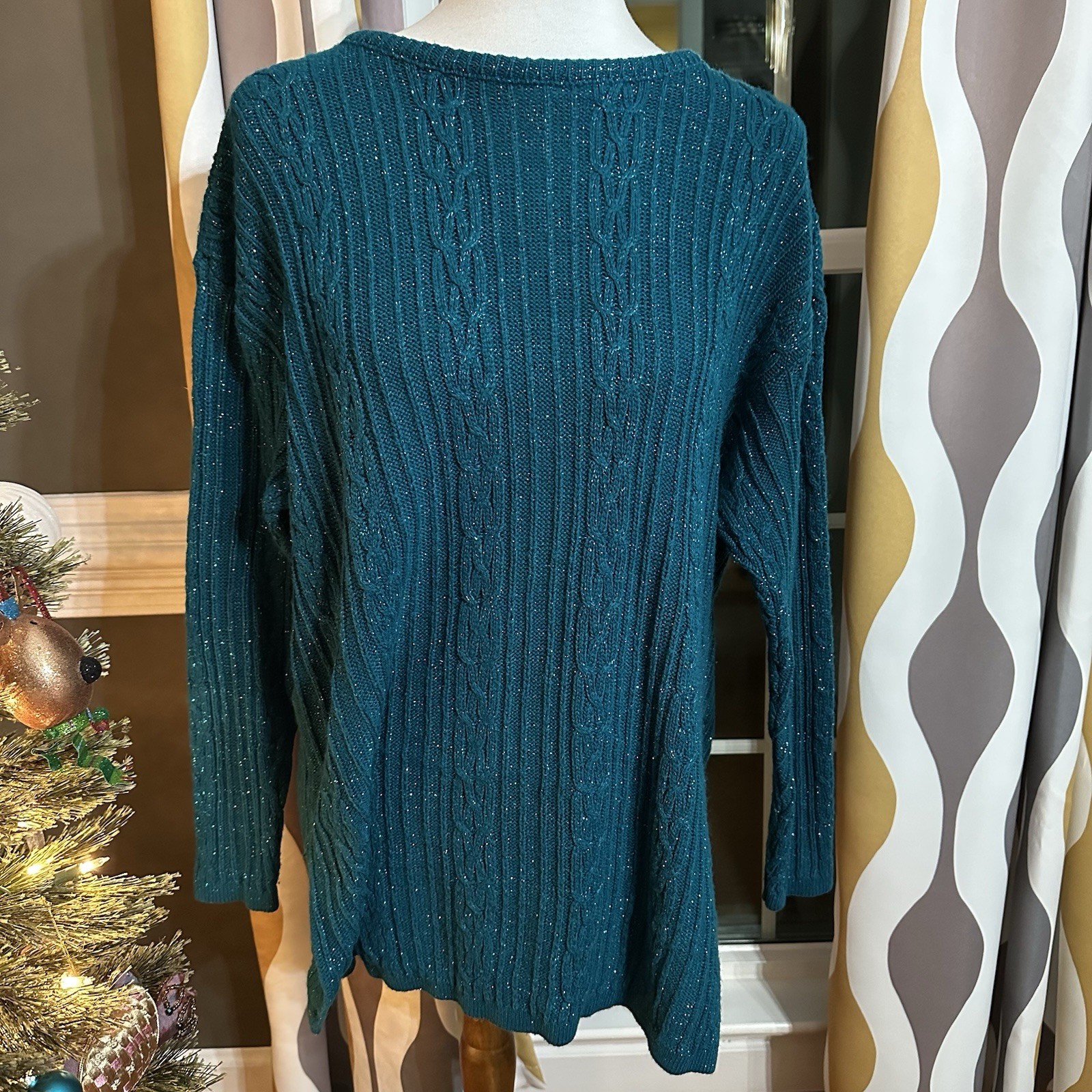 1980s Diane Von Furstenberg teal glitter long sleeve knit sweater Size Unknown