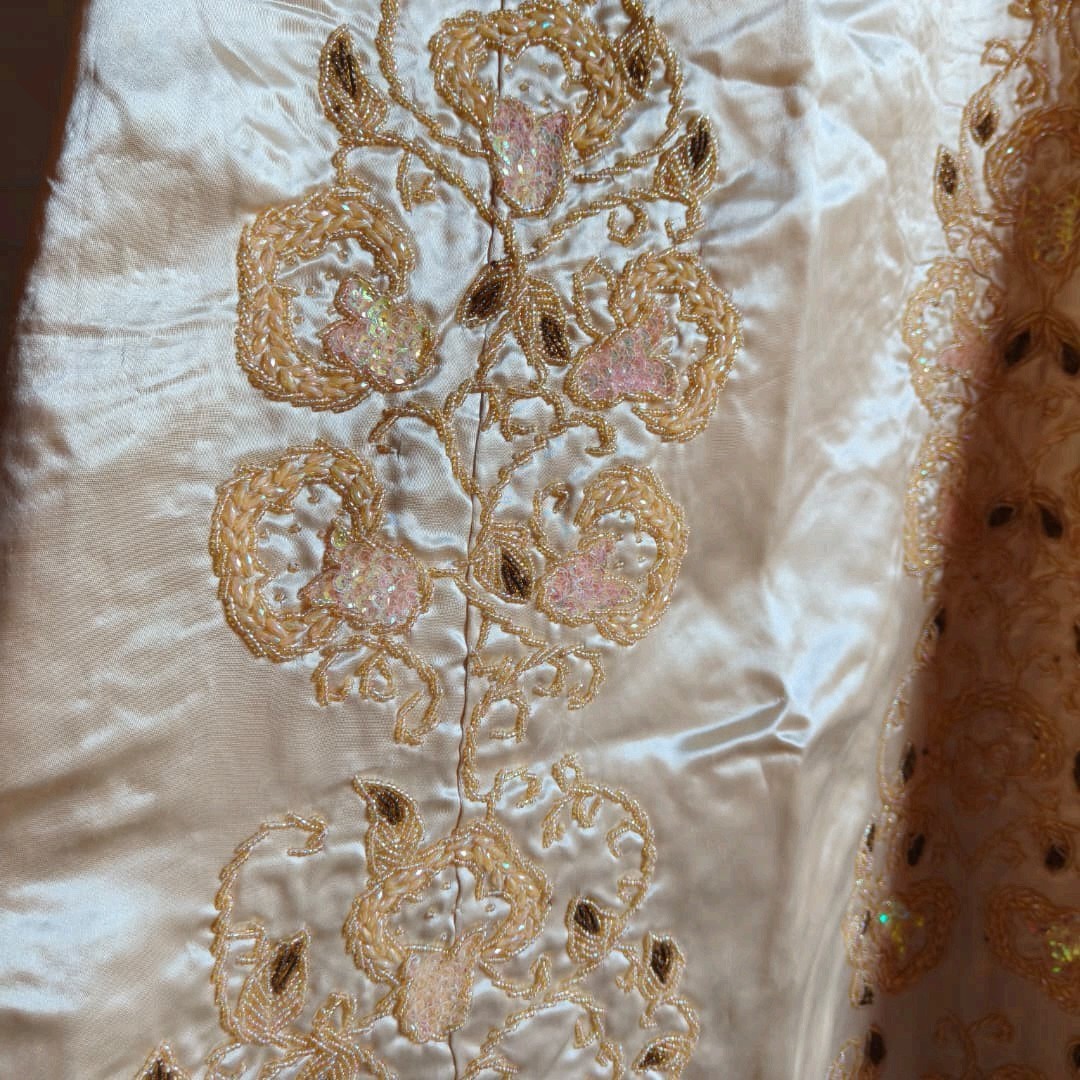 Vintage Algerian Constantine Chemsa Gandoura Gold Embroidered Dress Used