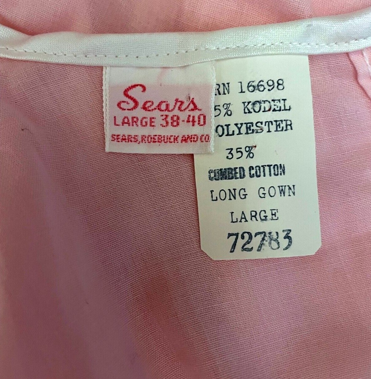 Vintage Sears Womens Cottage Core Long Gown Size 38-40 Large Pink Daisy Cotton