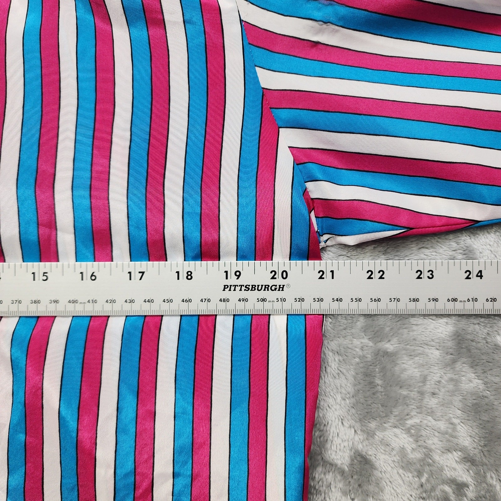 Vintage The Villager Top Womens 16 Pink Blue White Striped Tie Neck Button Front