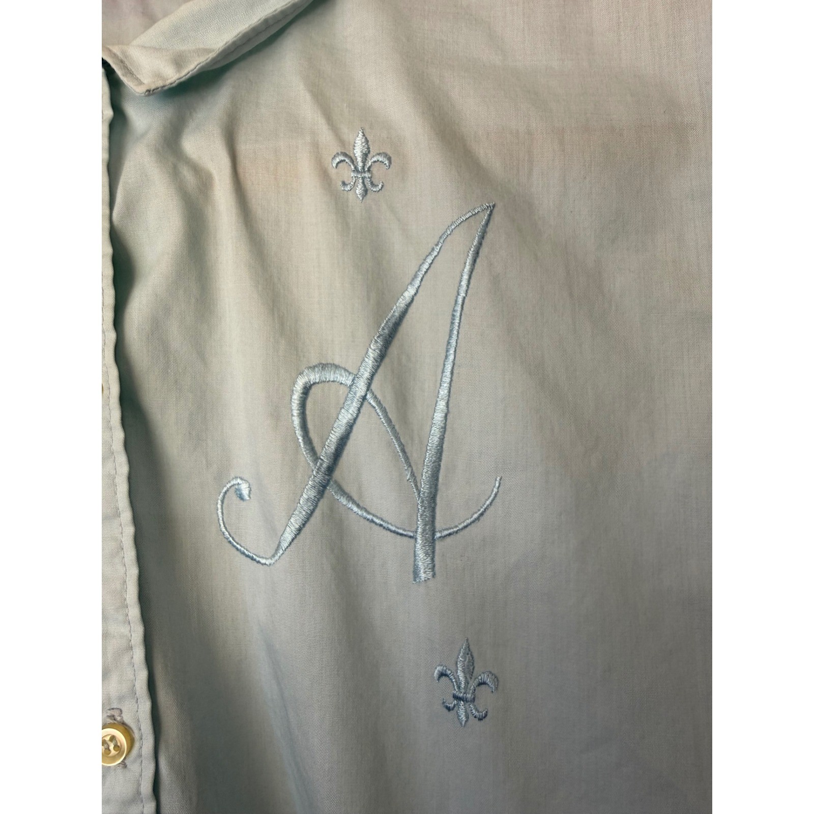 Vintage Kodel Blue Embroidered Initial A Monogram Peter Pan Collar Shirt 38