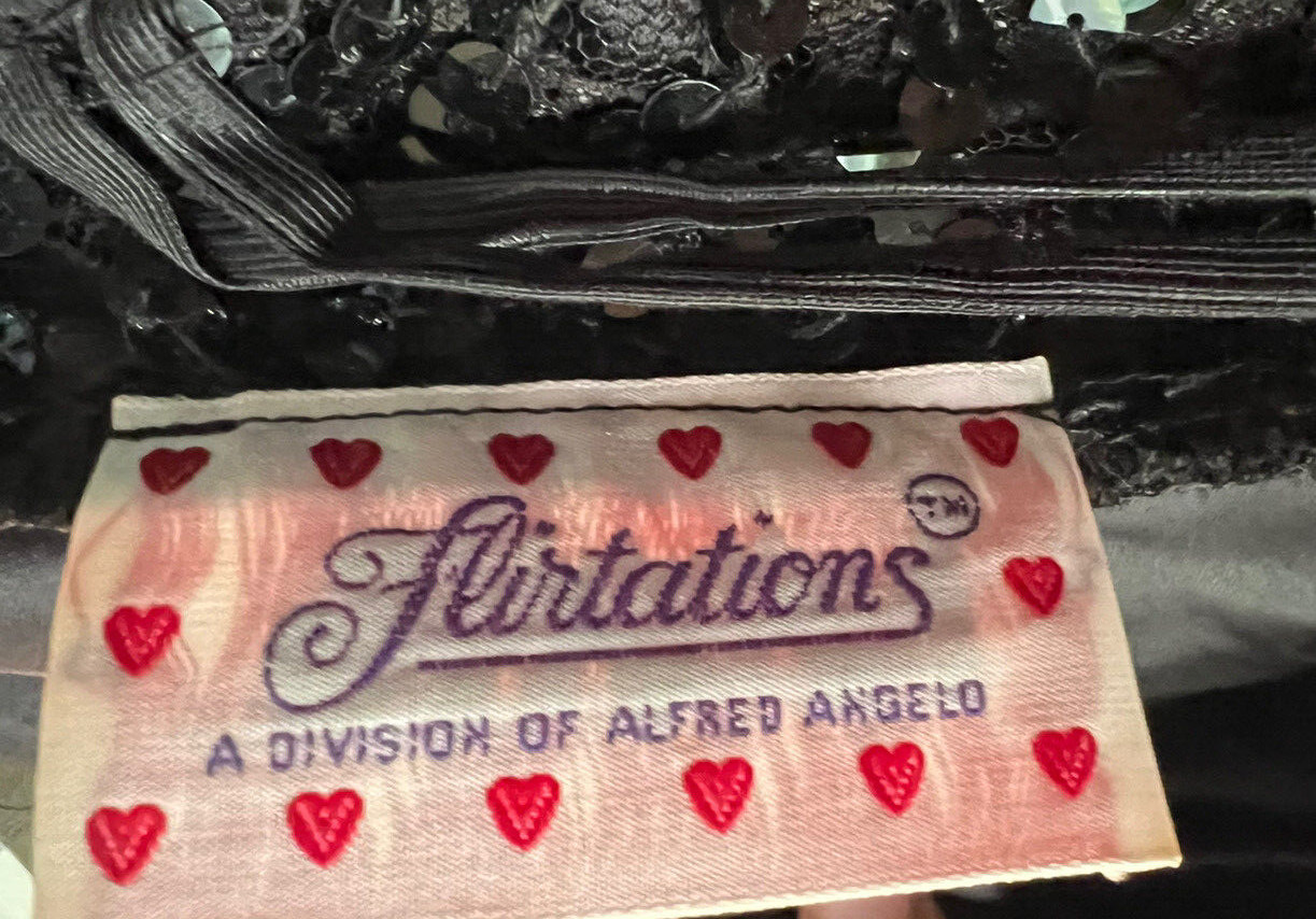 Flirtations Albert Angelo 80s Black Sequin Tulle Prom Dress Wednesday Halloween
