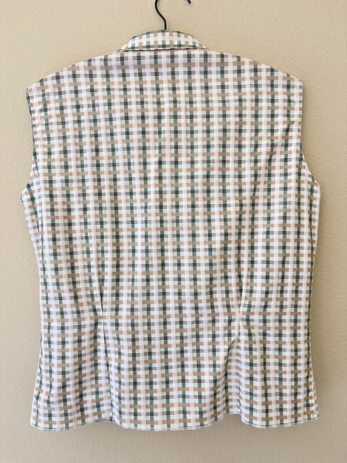 Vintage 60s Ship n Shore Thin Cotton Button down sleeveless M/L Top White &Green