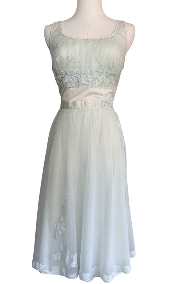 VTG Shadowline Milkmaid Empire Chiffon Lace Nightgown Fairy Coquette Regency | M