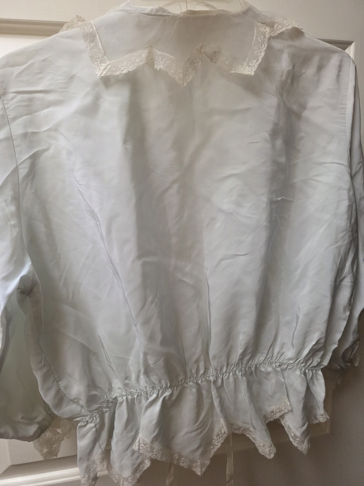 1950s NEW Artemis Bed Jacket Blue Ice, Scalloped Edges & lace trim M/L Rare!