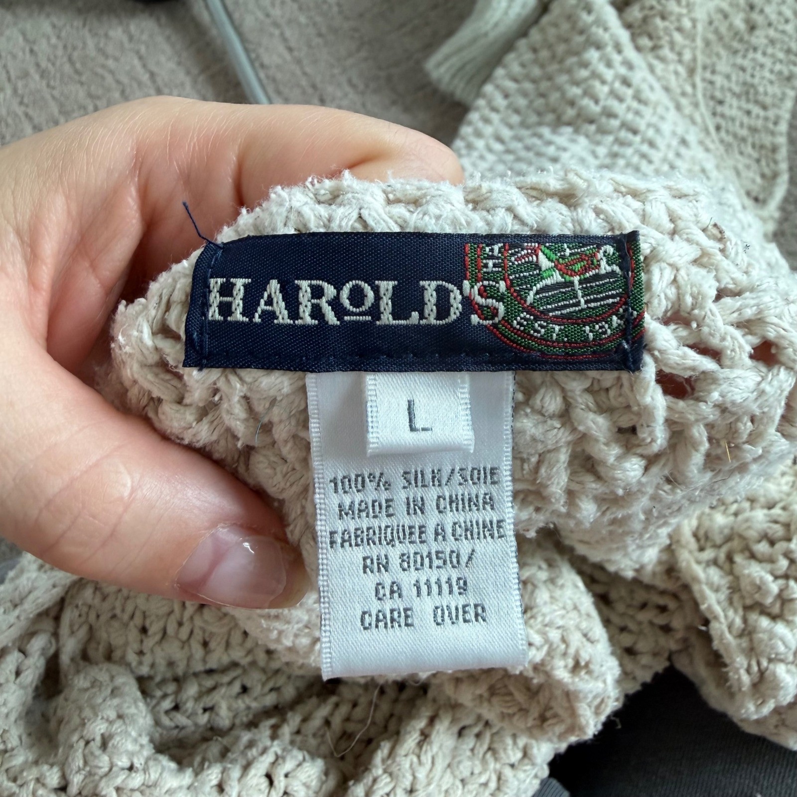 Vintage Harold&rsquo;s 100% Silk Button Front Chunky Knit Sleeveless Cardigan
