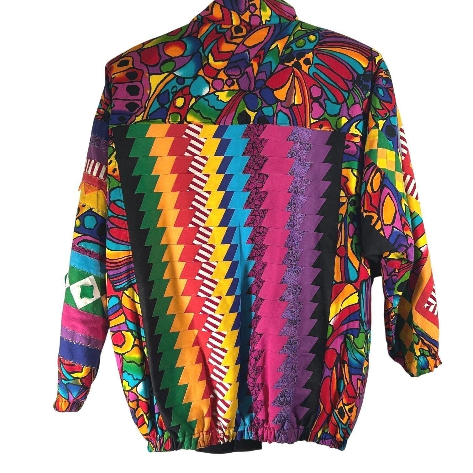 Womens Vintage 80s Art to Wear Patchwork Jacket Multicolor Quilted Maximalist