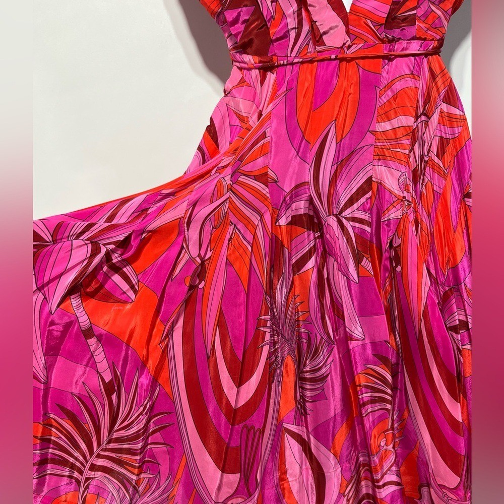 Farm Rio Red Endless Summer V Neck Midi Dress Size XS 100% Viscose NWT