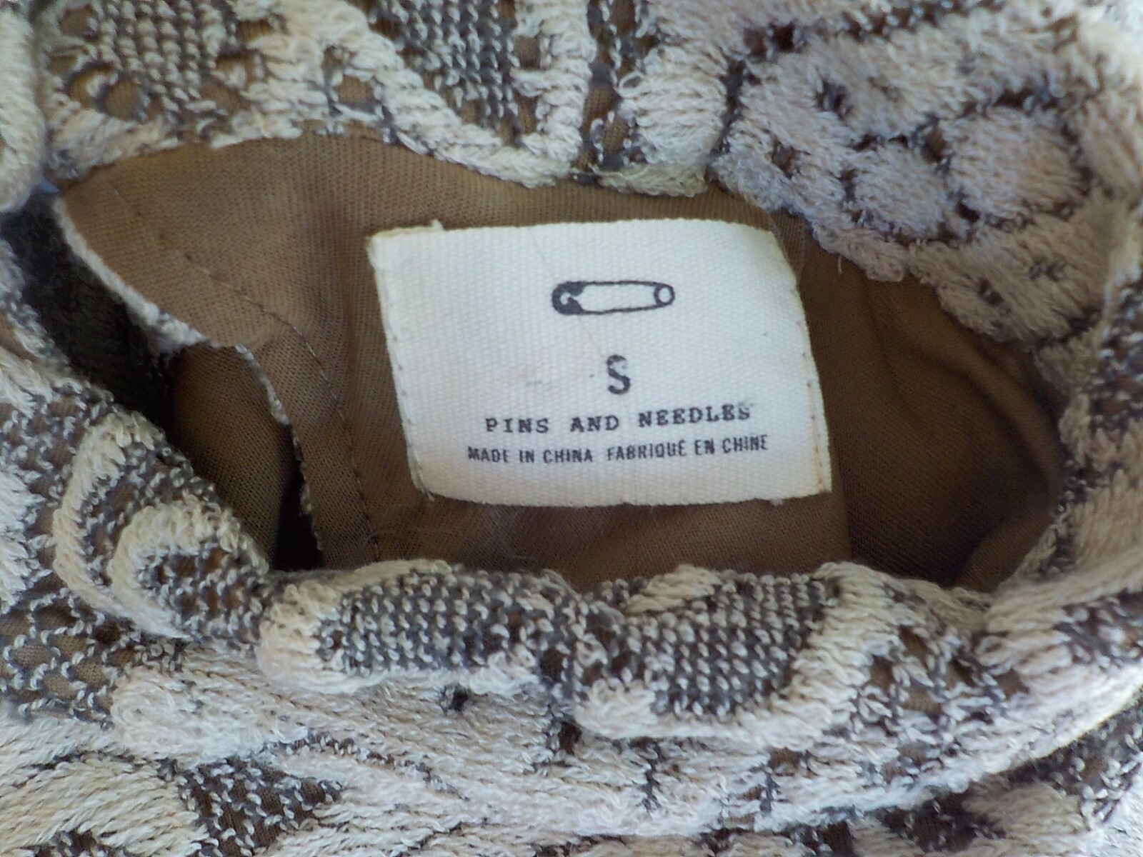 PINS and NEEDLES Sheer Knit Overlay Open Plunging Back Tan and Ivory SZ SMALL