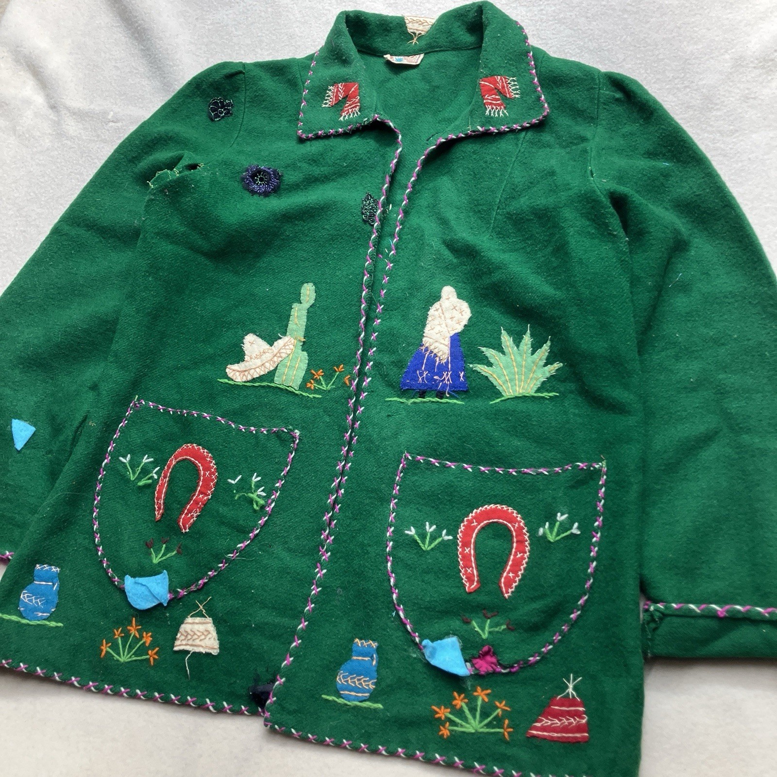 Vintage 60’s Embroidered Wool Mexican Souvenir Jacket S/M Western Rockabilly