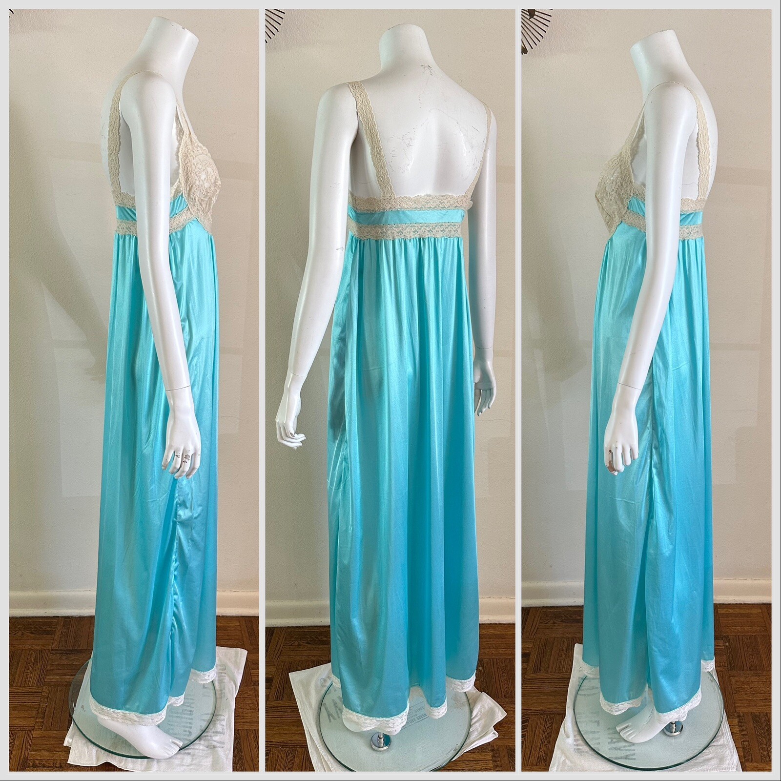 1970s Miss Elaine 2 Pc Lace Bed Jacket Negligee Nightgown Boho Hostess Gown VTG