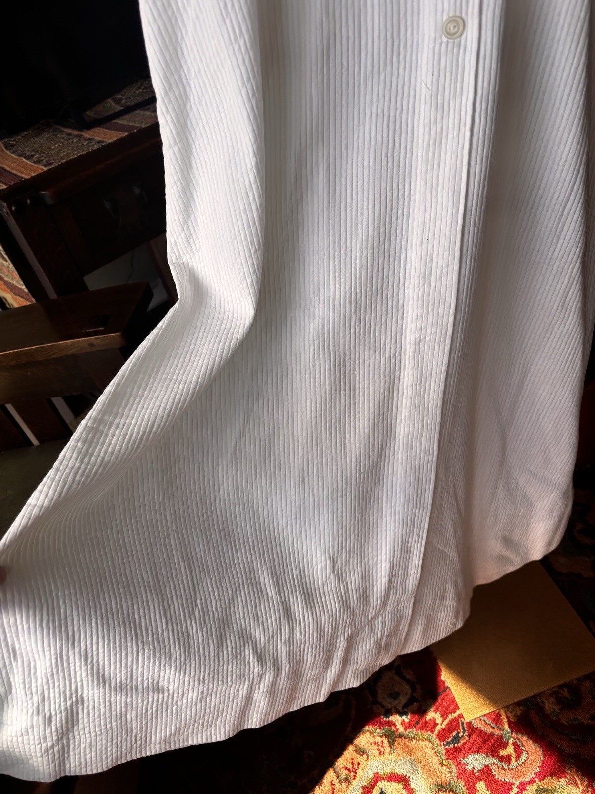 Antique Edwardian Early 1900s White Cotton Dressing Gown Robe Sz S Empire Waist