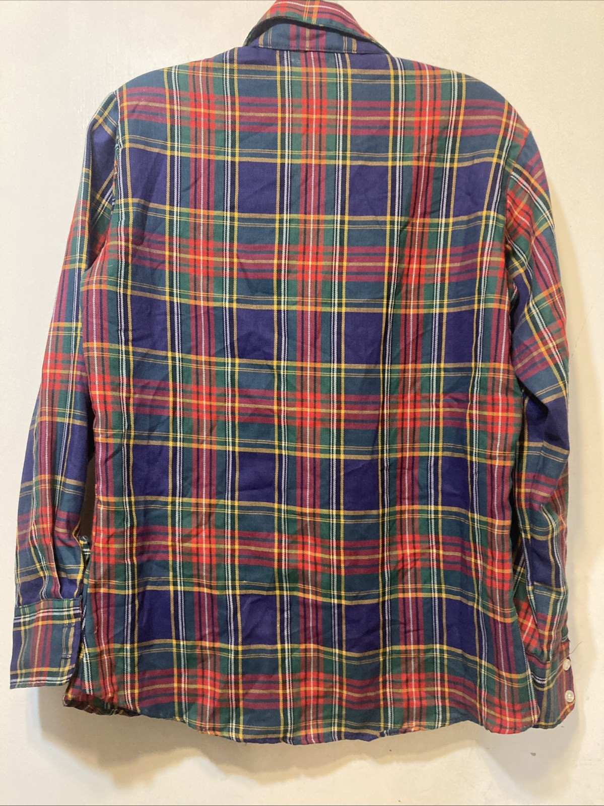 Vintage plaid 100% cotton button-down red navy green yellow white women’s 11/12