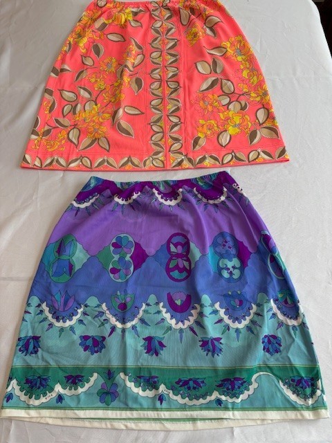 TWO VINTAGE AUTHENTIC PUCCI FFR HALF SLIP SKIRTS Pink & Orange and Blue & Purple