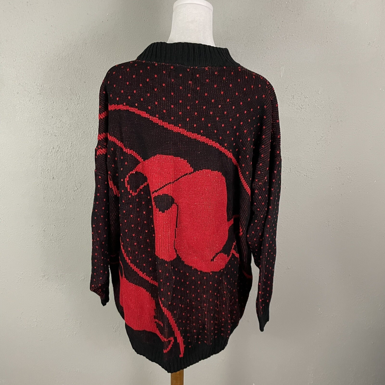 Distinctly Different Vintage Sparkle Sweater Size 22W Scroll Dots Red Black