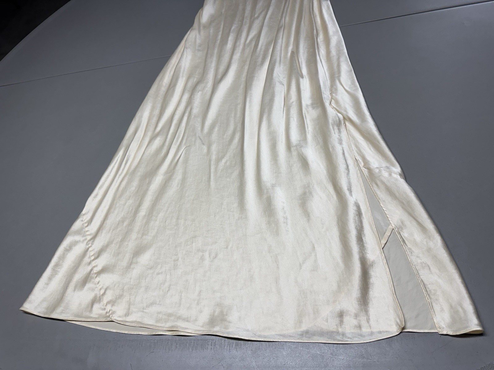 Y2K Valerie Stevens Sz L Ivory Lace Silk Maxi Nightgown Slip Dress Fairy Sexy