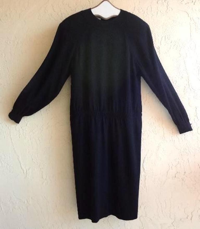 Vintage ADELE SIMPSON Black All Seasons Wool Dropped Waist Dolman Sleeves sz8