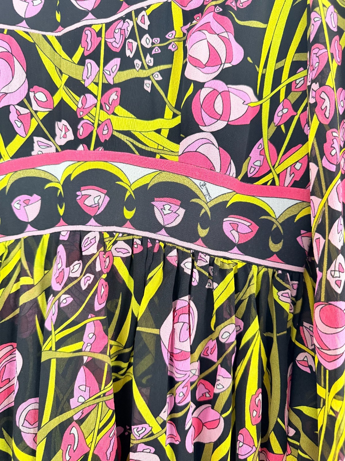 Vintage Emilio Pucci Maxi Dress 8 Floral Print Empire Waist Italy Saks