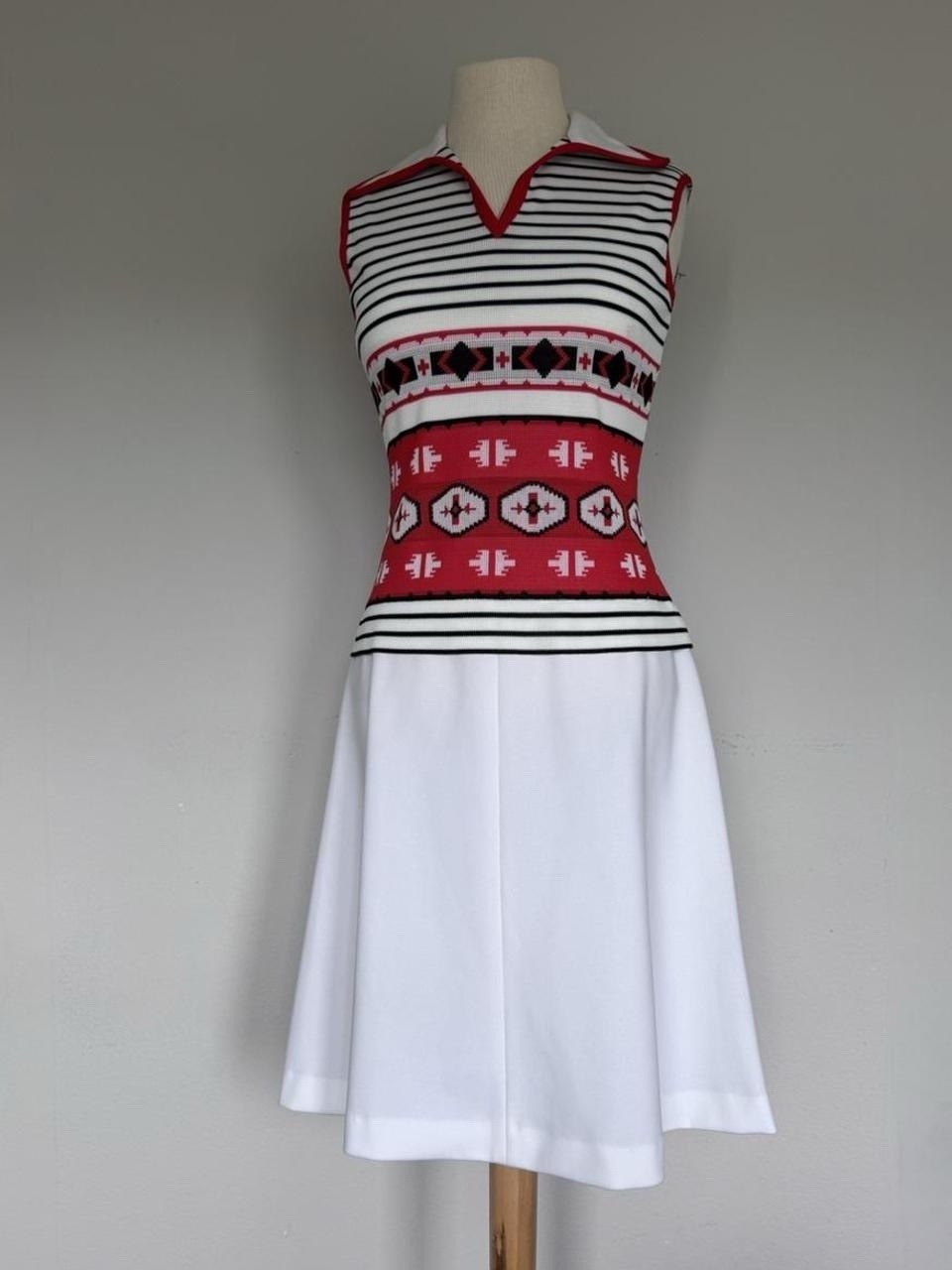 VTG 70s Mod Knit Shift Dress Flared A-Line Geometric Deadstock NWT