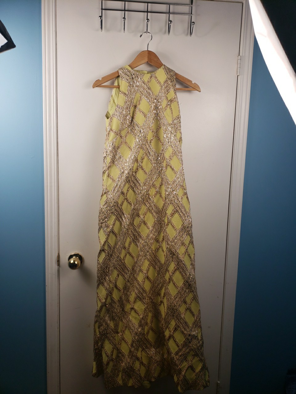 Vintage Rare Irving Nadler Maxi Dress Yellow Green Glittery Size Small