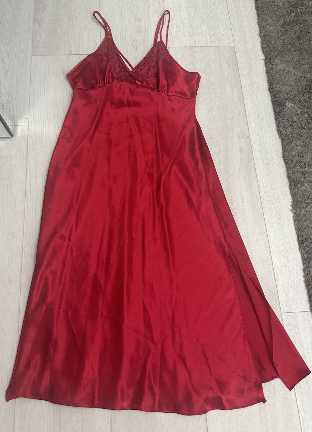 Vintage Gilligan O&rsquo;Malley Camisole Long Nightgown Lingerie Sz L – Red Side Slits