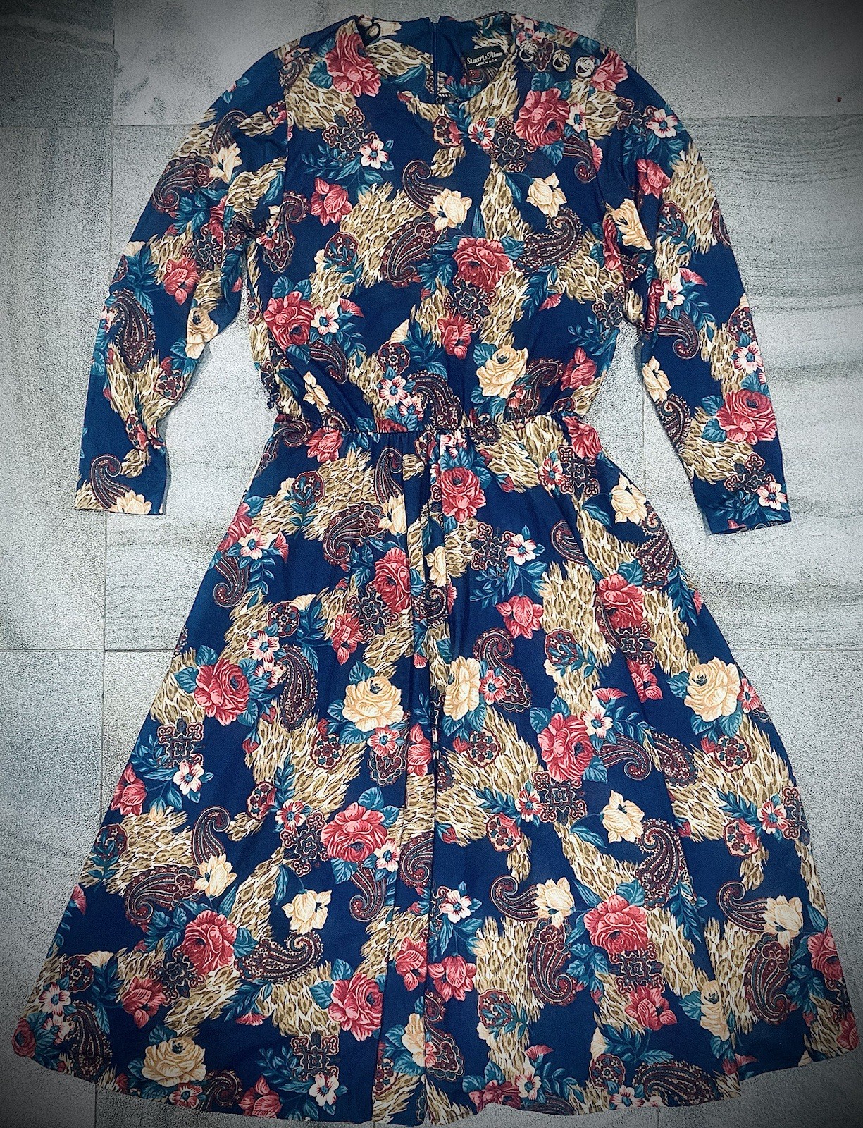Vintage Stuart Alan “Secretary” Maxi Dress Floral Paisley Print Size 12 Retro