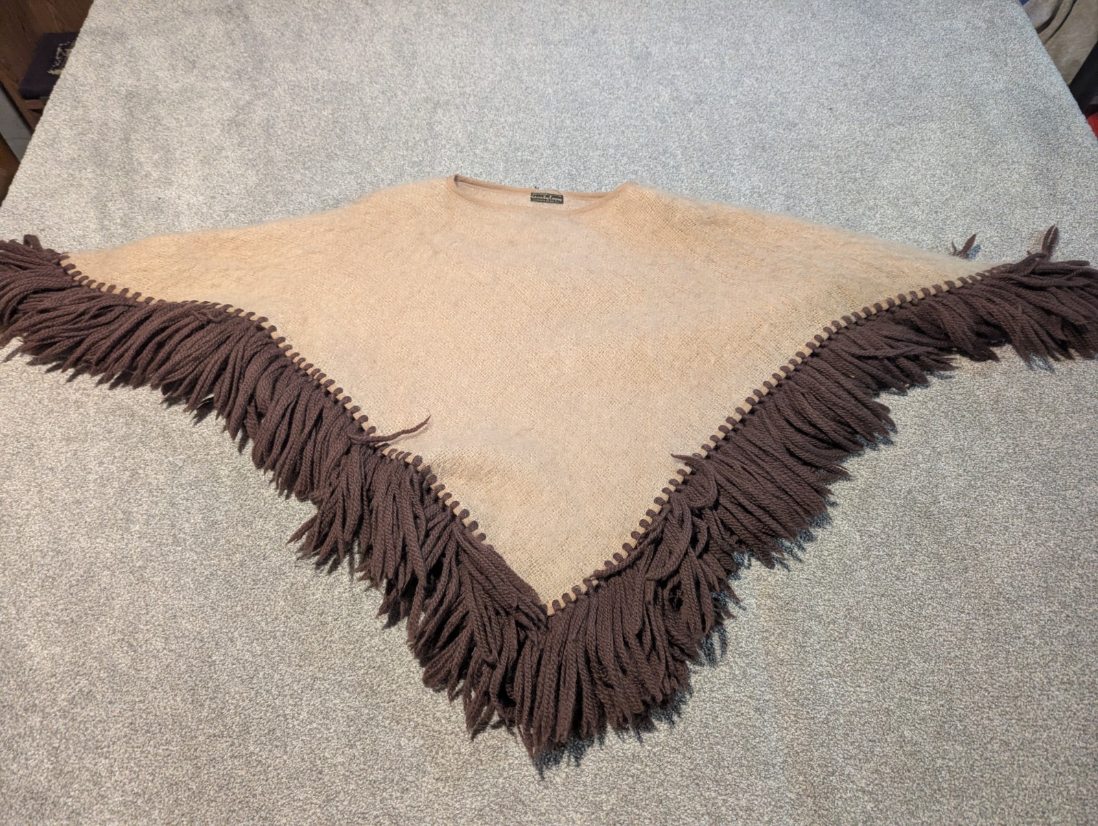 Vintage Hudson&rsquo;s Bay Poncho Womens One Size Brown Mohair Fringe 1950s Germany