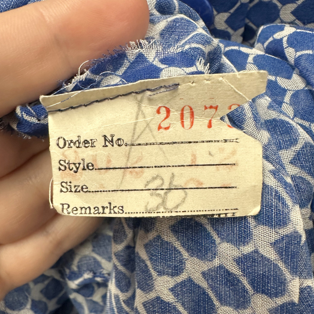 Vintage 1940s Blue & White Printed Semi Sheer A-line Day Dress