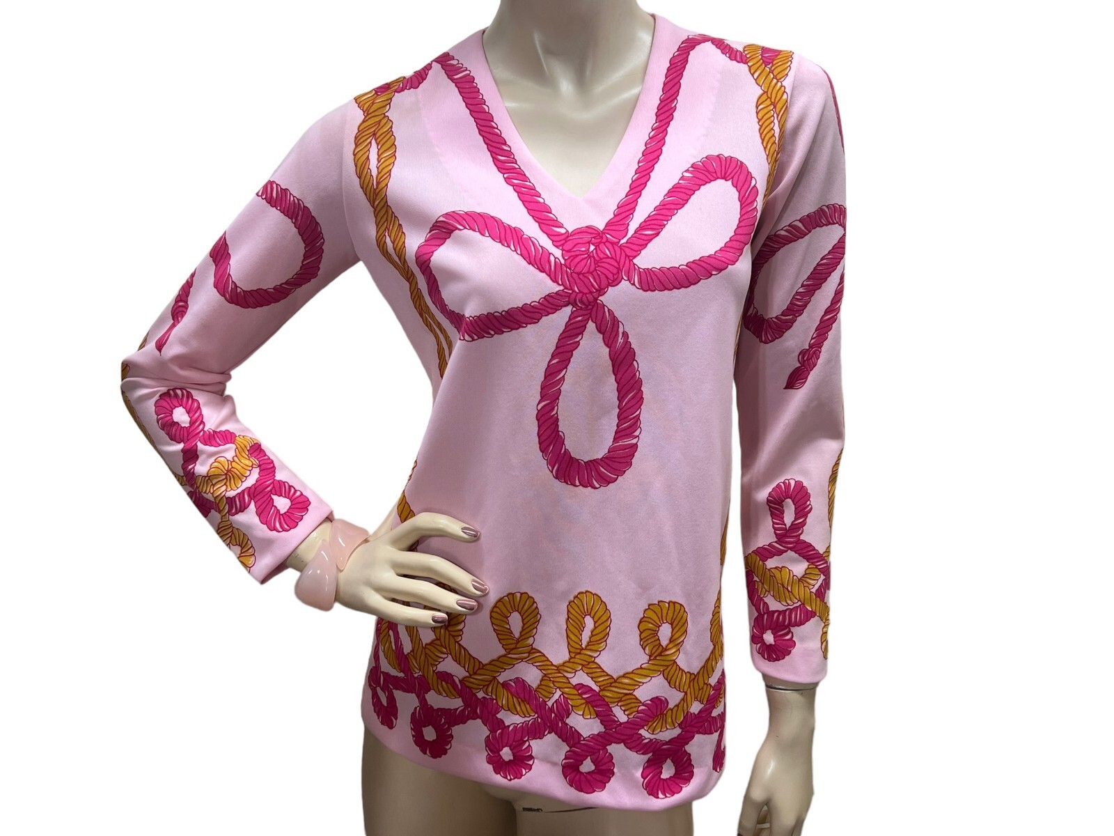 NOS S Vtg 70s SHIRT Rope Print Art to Wear Tunic Top MOD Jane Colby Blouse Boho