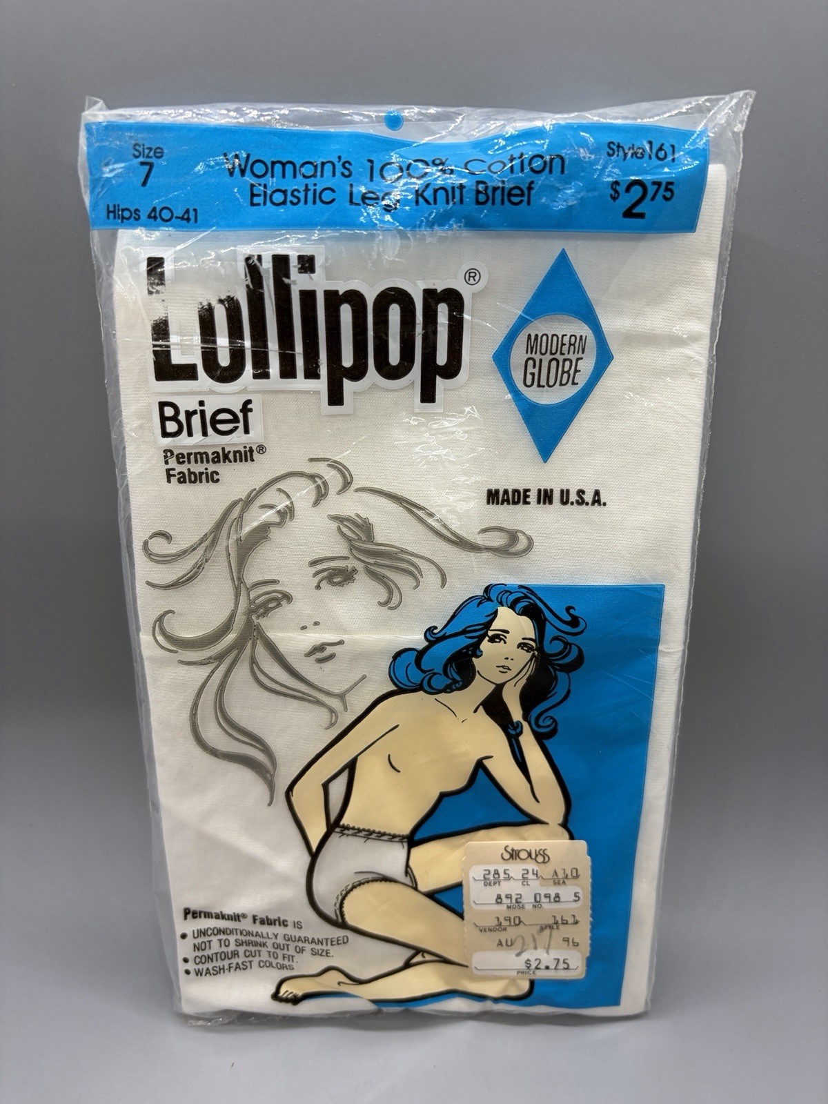 NOS VTG 1960&rsquo;s Lollipop SZ 7 Brief Elastic Leg Cotton White Fabric Hips 40-41