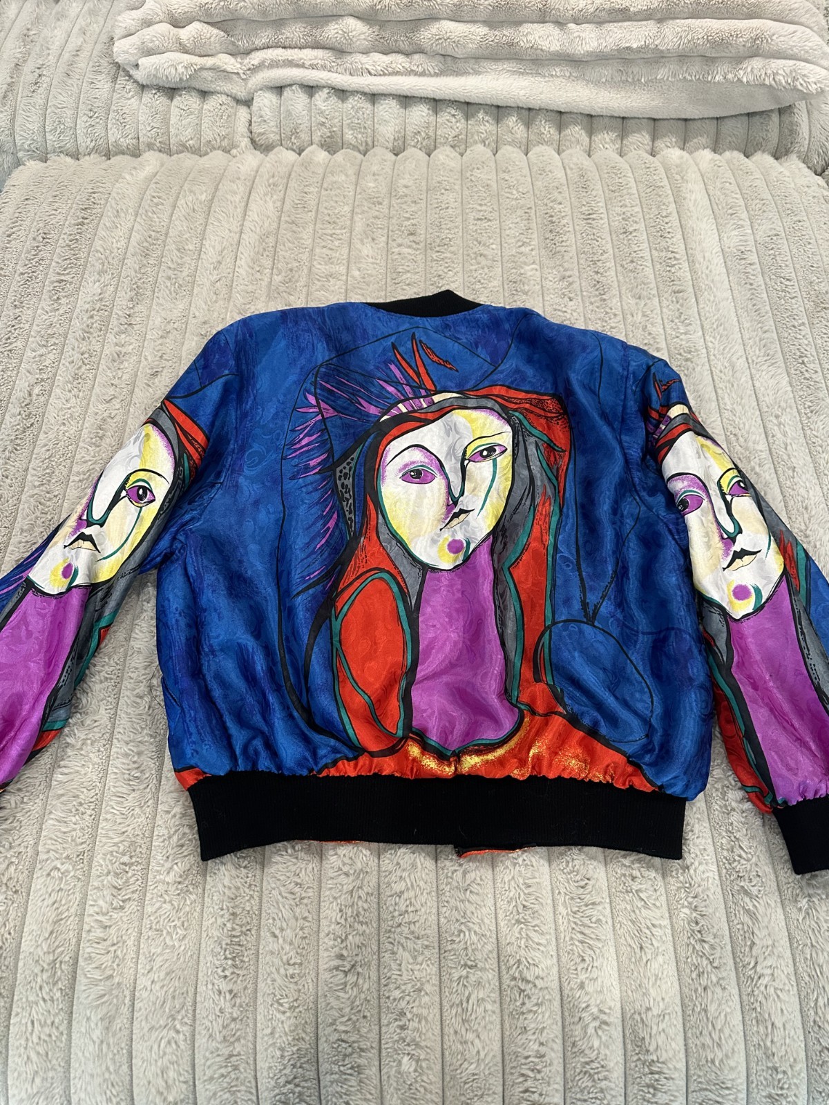 Vintage Picasso Inspired Abstract Art Bomber Jacket Blue Multicolor Korea