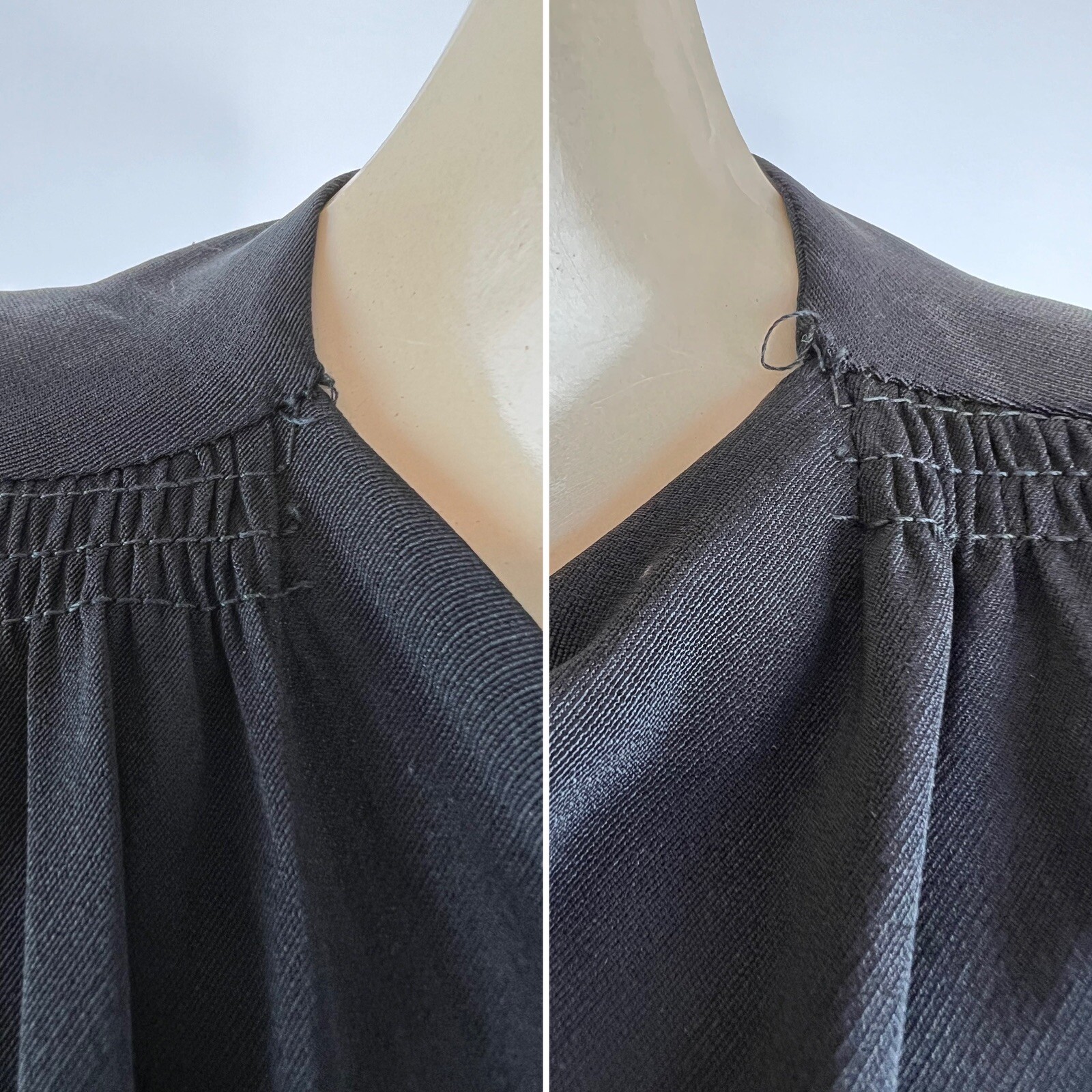 1940s Dress Solid Black Peplum Long Sleeve Knee Length Ben Lan Tag True Vintage