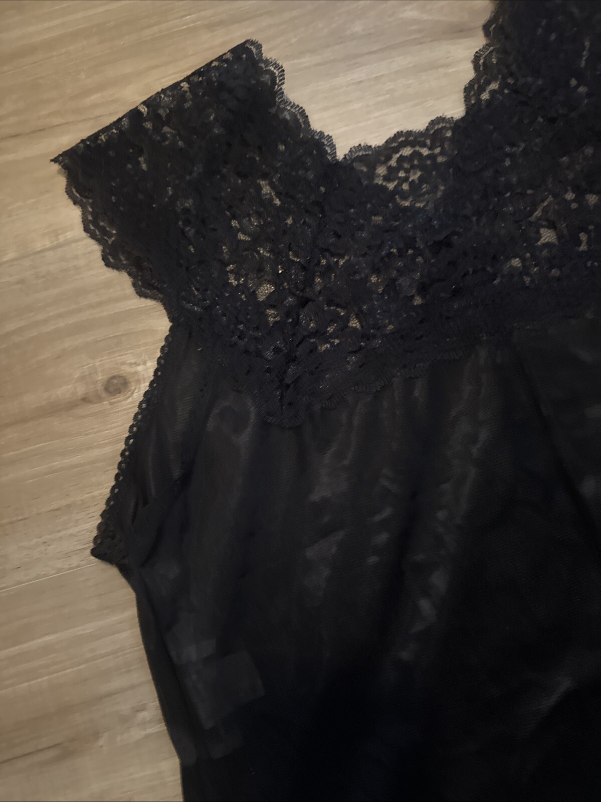 VINTAGE SLIP TOP CAMISOLE FULL FIGURE CAMI LINGERIE BLACK LACE TRIM USA L