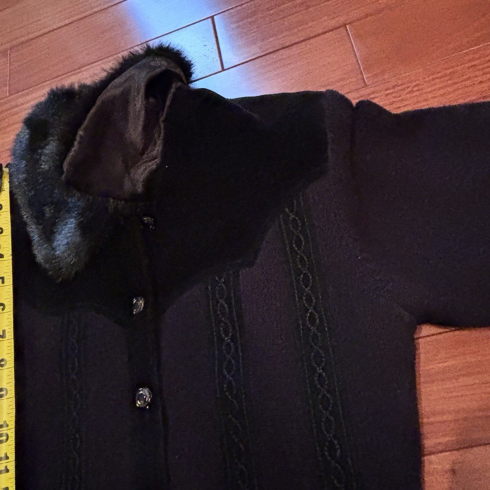 Vtg Gizel Western Chic Sweater Jacket Faux Fur Collar Embossed Braid Stitching