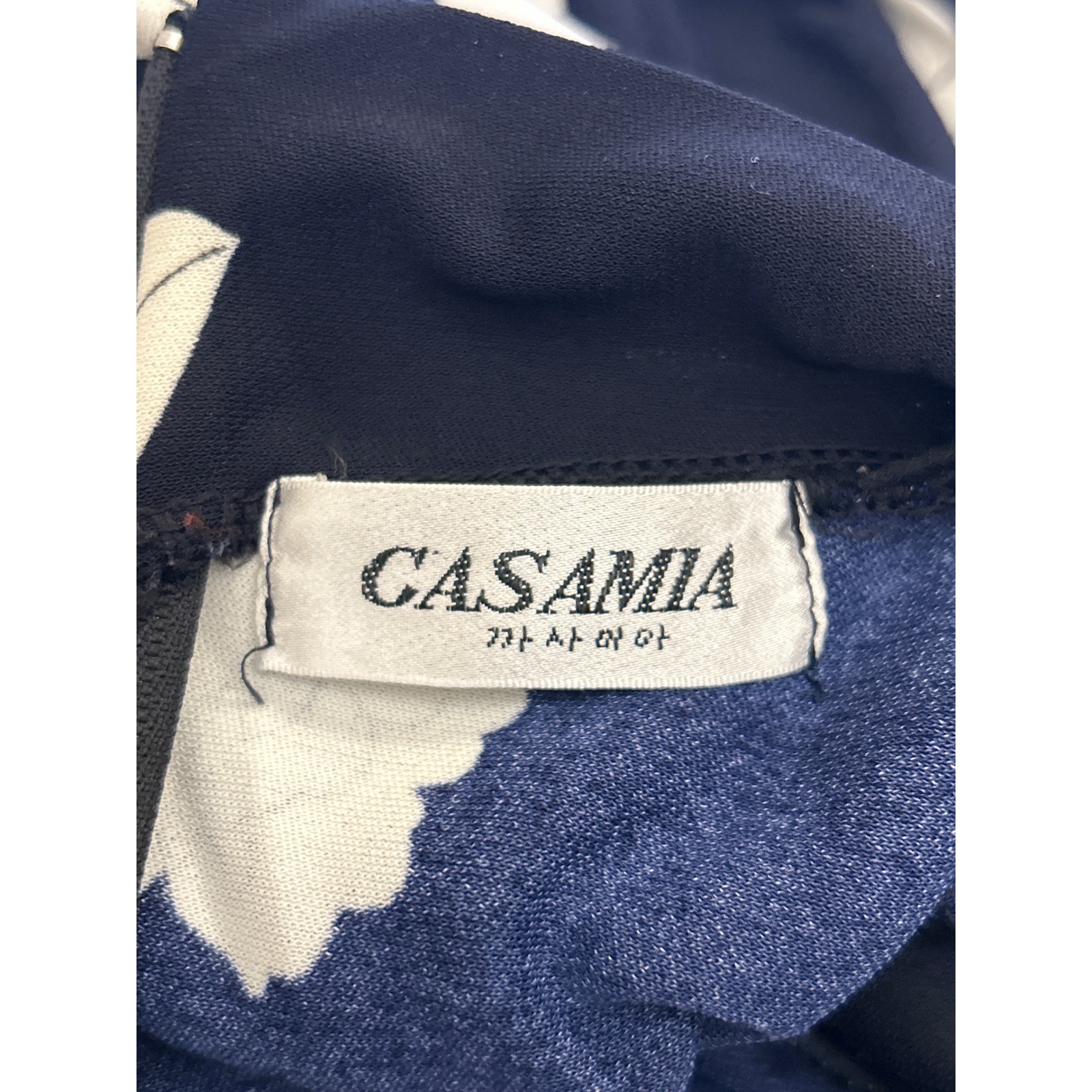 Vintage Casamia Floral Mock Neck Blouse Navy White Mod Botanical Top Retro Mod
