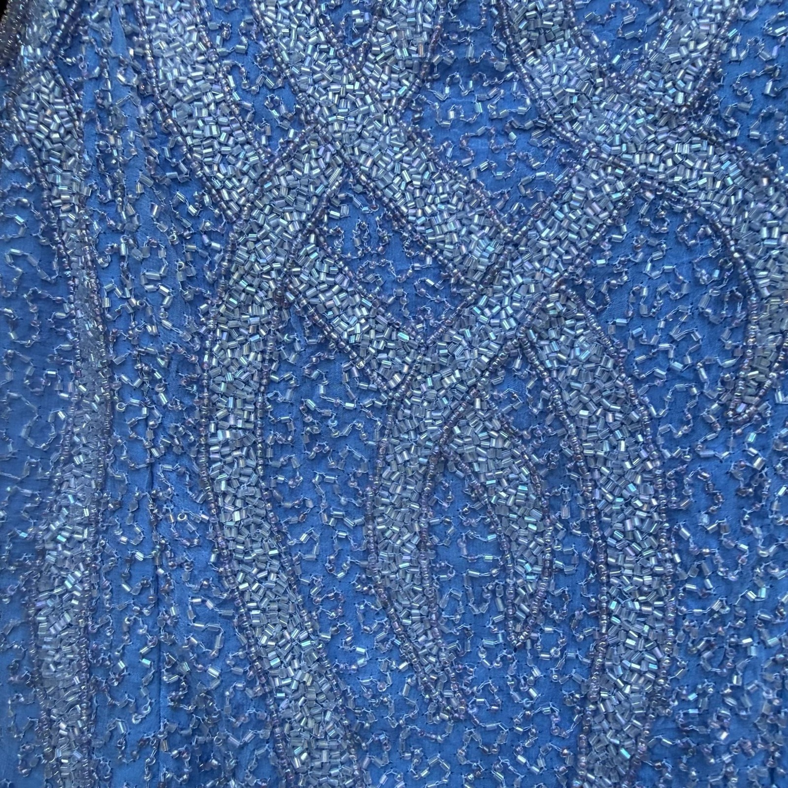 Vintage Blue Fully Beaded 100% Silk Maxi Column Evening Gown