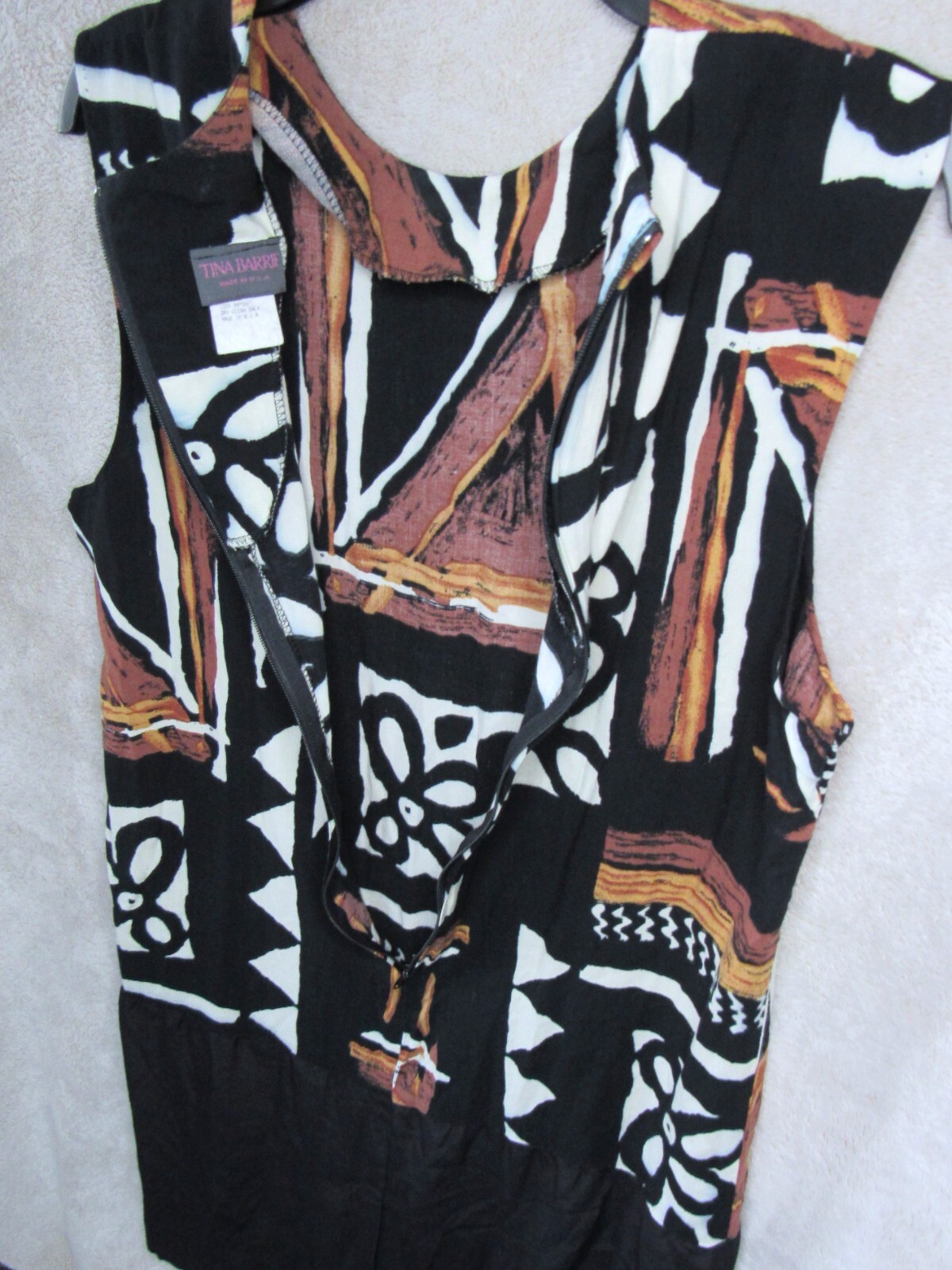 80s Mod Shift Dress Geometric Abstract Tribal Womens Size 12 TINA BARRIE Retro
