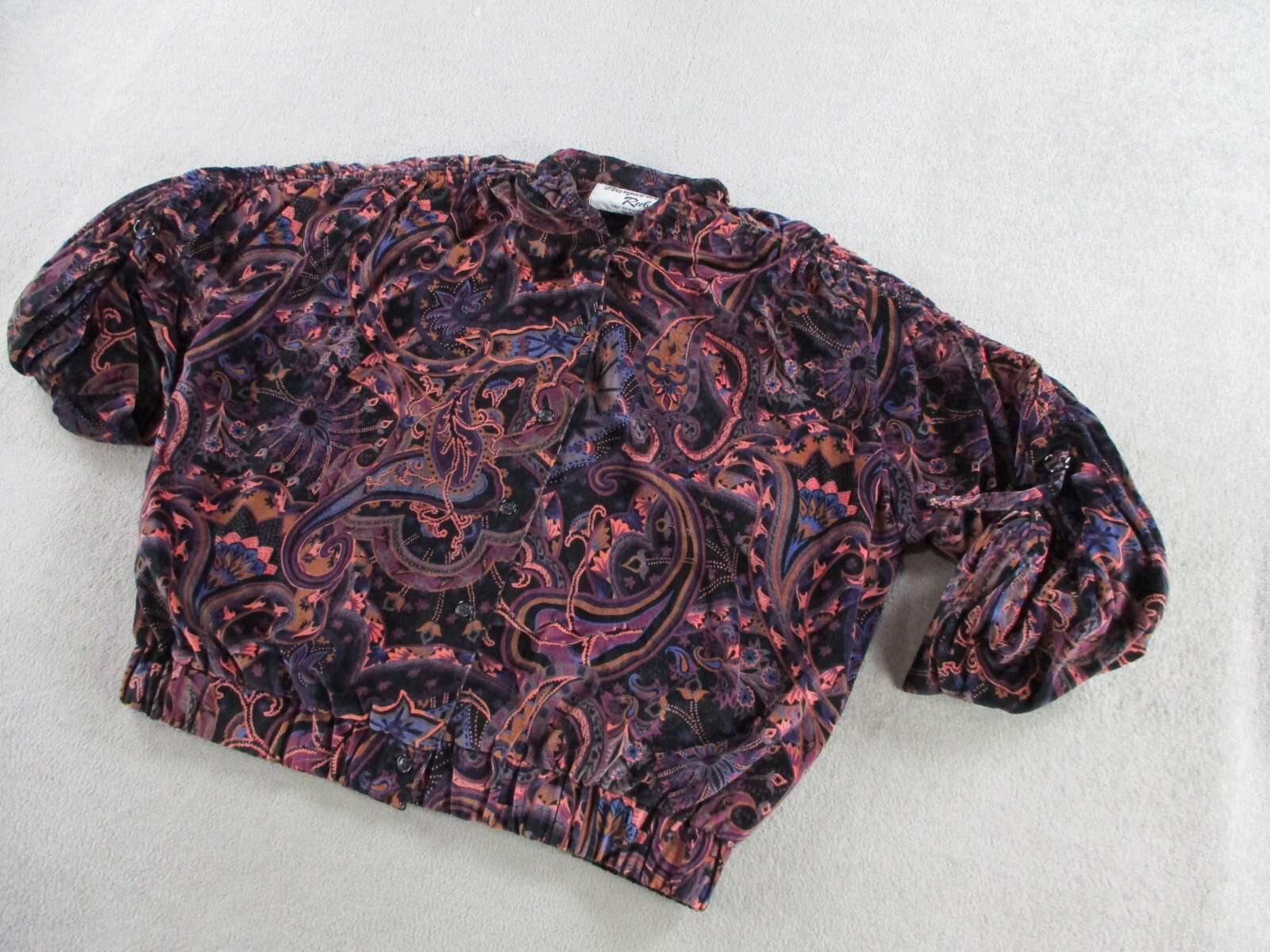 VINTAGE Marguerite Rubel Jacket Womens 2X Purple Paisley Abstract Bomber Velvet