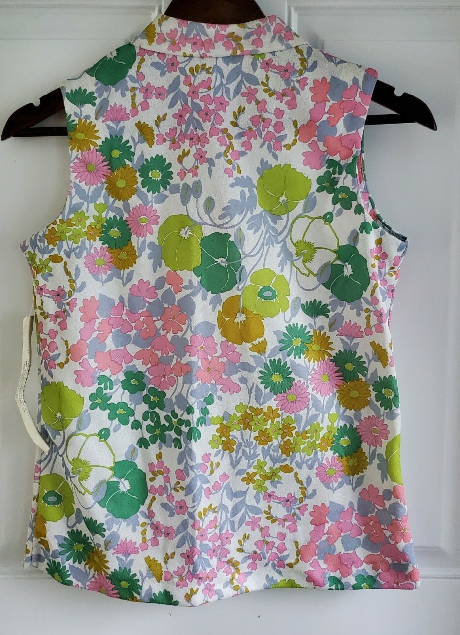 Vintage Polytropic Polyester Double Knit Brightly Floral Tank Top Size S NWT