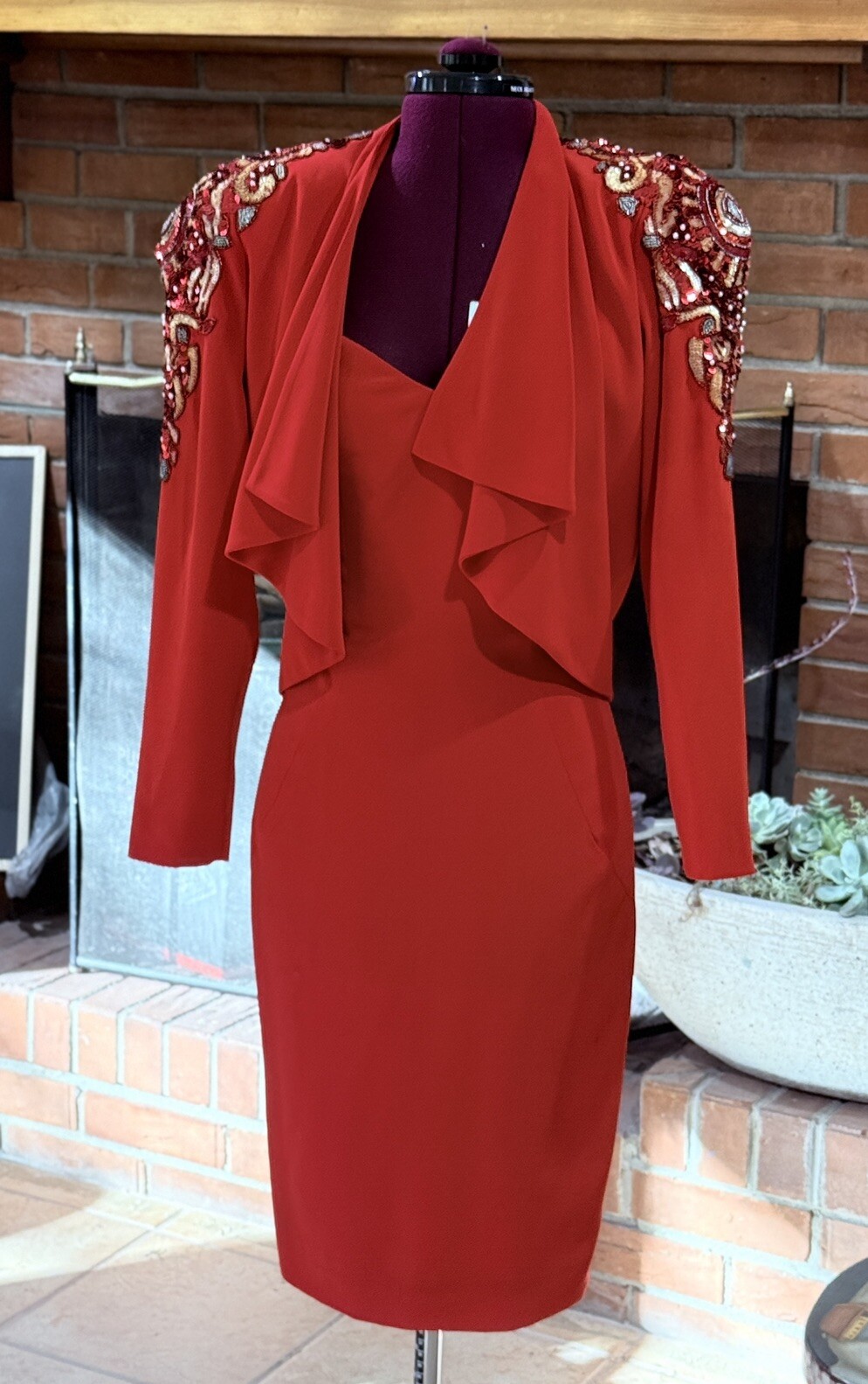 D&rsquo;ore By Della Roufogali Womens Beaded Sequin Red Cardigan & Night Dress Sz 4