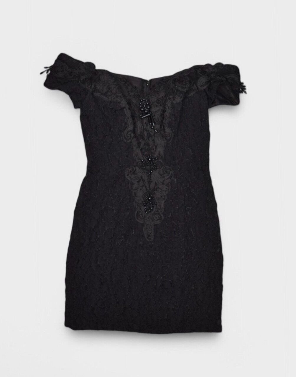 Vintage Flirtations Dress Womens S Black Cocktail Short Sleeve Gothic Beaded USA